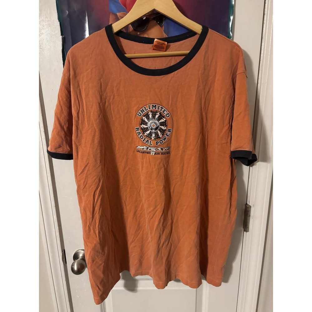 District Threads Rare Bear Unlimited Air Racer Orange Ringer Tee y2k Mens XL